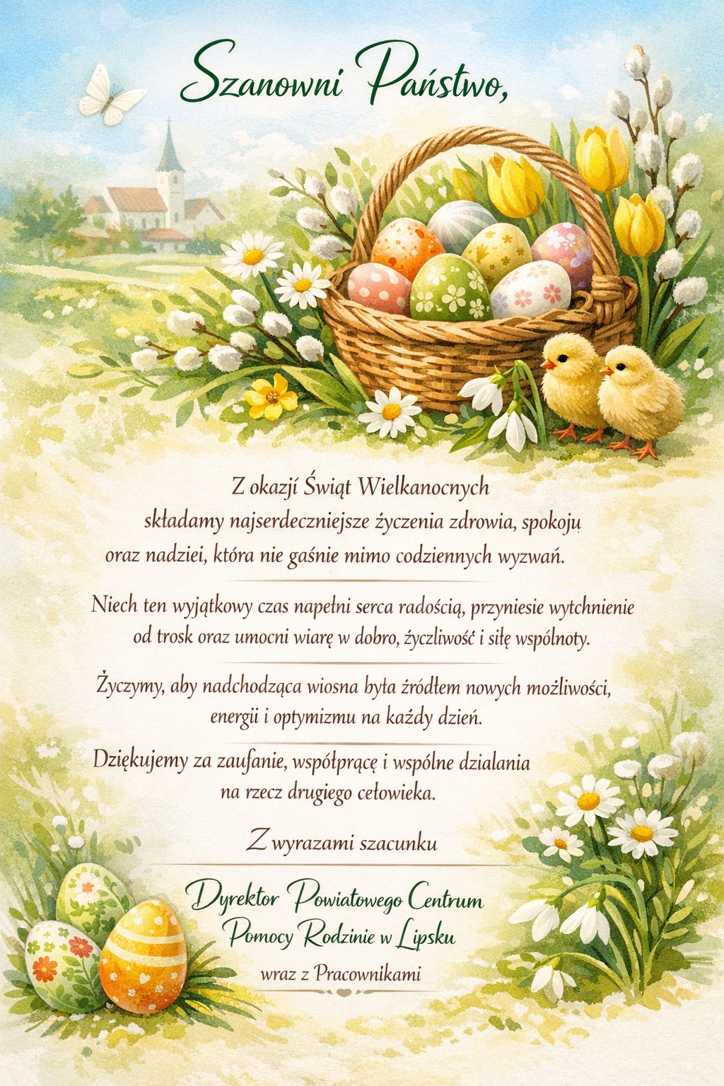 Obrazek z życzeniami wielkanocnymi.